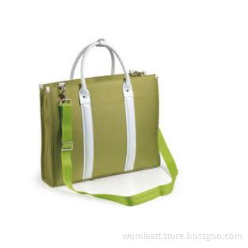Light Green Womens Nylon Laptop Tote with Genuine Leather H